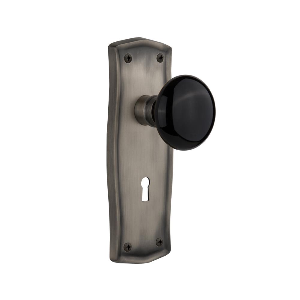 Nostalgic Warehouse PRABLK Mortise Prairie Plate with Black Porcelain Knob with Keyhole in Antique Pewter
